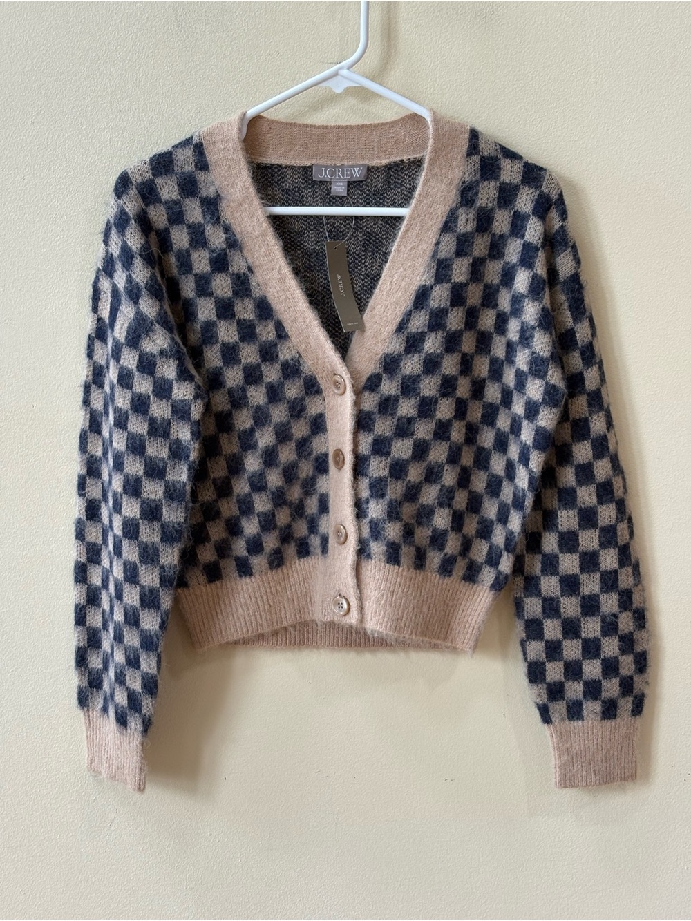 J.Crew Checkered V-neck Cardigan Sweater in Brushed Yarn - Picture 2 of 6